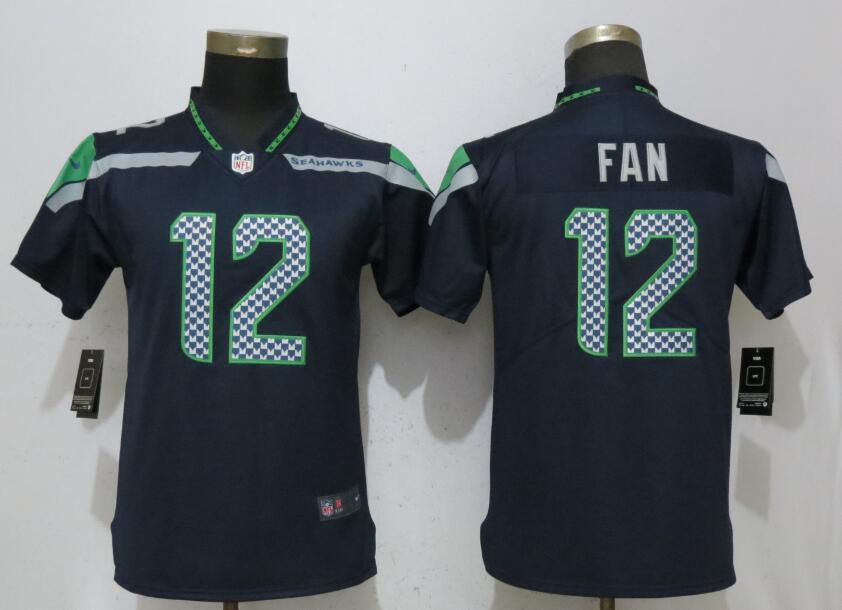 Women Seattle Seahawks #12 Fan Blue Vapor Untouchable Player Nike Limited NFL Jerseys->women nfl jersey->Women Jersey